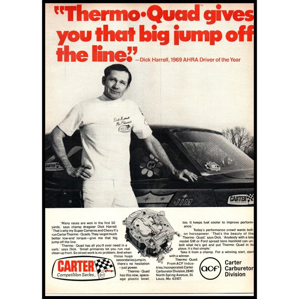 1970 Carter Competition Series Carburetor Vintage Print Ad AHRA Race Wall Art